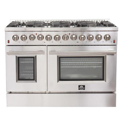 Forno 2-Piece Appliance Package - 48-Inch Dual Fuel Range & Wall Mount Hood in Stainless Stee - AP2-6156-48l