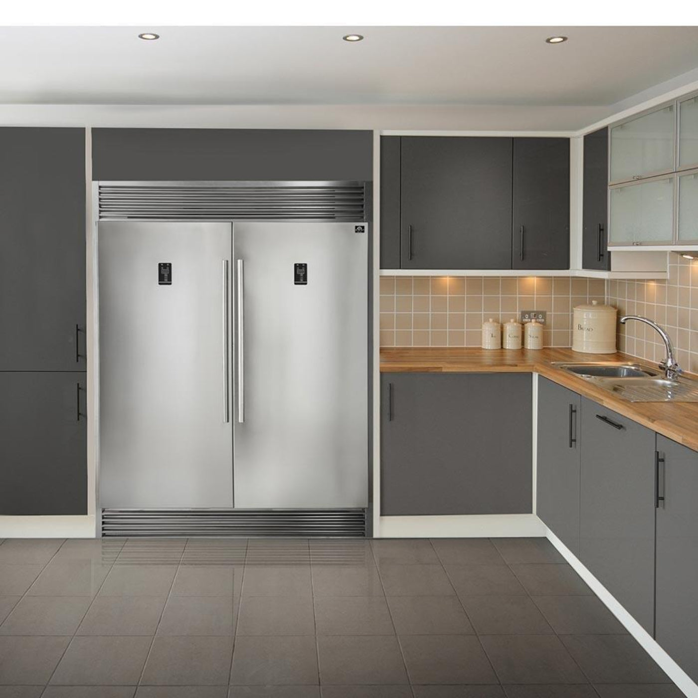 Forno 4-Piece Appliance Package - 48-Inch Gas Range, 60-Inch Pro-Style Refrigerator, Wall Mount Hood, & 3-Rack Dishwasher in Stainless Steel - APD4-6244-48-H