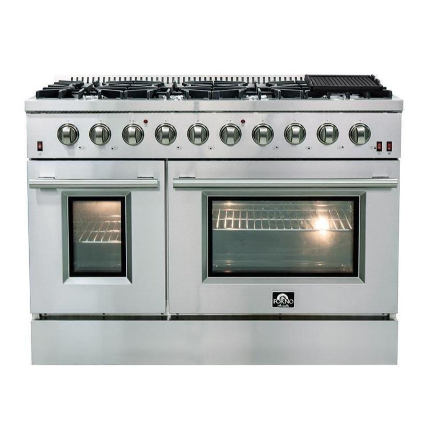 Forno 4-Piece Appliance Package - 48-Inch Gas Range, 60-Inch Pro-Style Refrigerator, Wall Mount Hood, & 3-Rack Dishwasher in Stainless Steel - APD4-6244-48-H