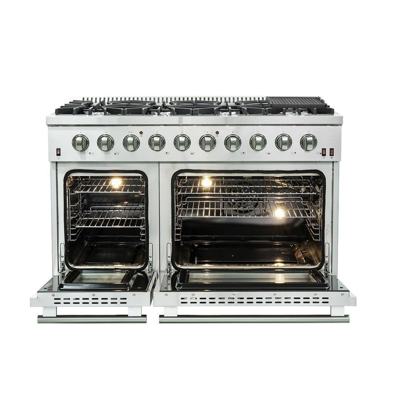 Forno 4-Piece Appliance Package - 48-Inch Gas Range, 60-Inch Pro-Style Refrigerator, Wall Mount Hood, & 3-Rack Dishwasher in Stainless Steel - APD4-6244-48-H