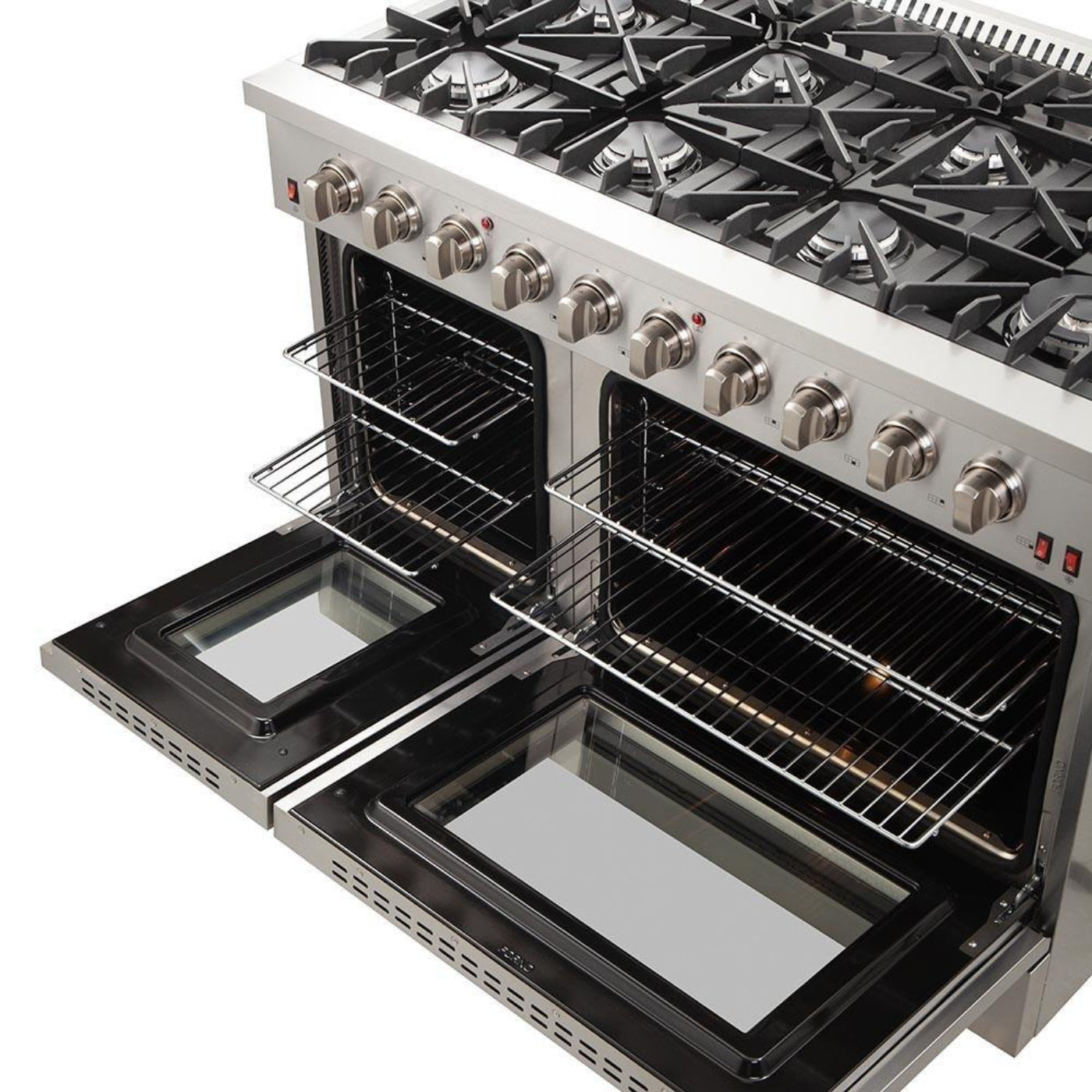 Forno 4-Piece Appliance Package - 48-Inch Gas Range, 60-Inch Pro-Style Refrigerator, Wall Mount Hood, & 3-Rack Dishwasher in Stainless Steel - APD4-6244-48-H