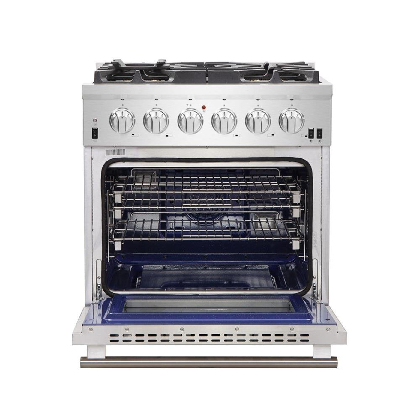 Forno 5-Piece Pro Appliance Package - 30-Inch Gas Range, 36-Inch Refrigerator Wall Mount Hood with Backsplash, 24-Inch Microwave Oven, & 3-Rack Dishwasher in Stainless Steel - AP5-6260-30-MWO