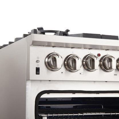 Forno 5-Piece Pro Appliance Package - 30-Inch Gas Range, 36-Inch Refrigerator Wall Mount Hood with Backsplash, 24-Inch Microwave Oven, & 3-Rack Dishwasher in Stainless Steel - AP5-6260-30-MWO