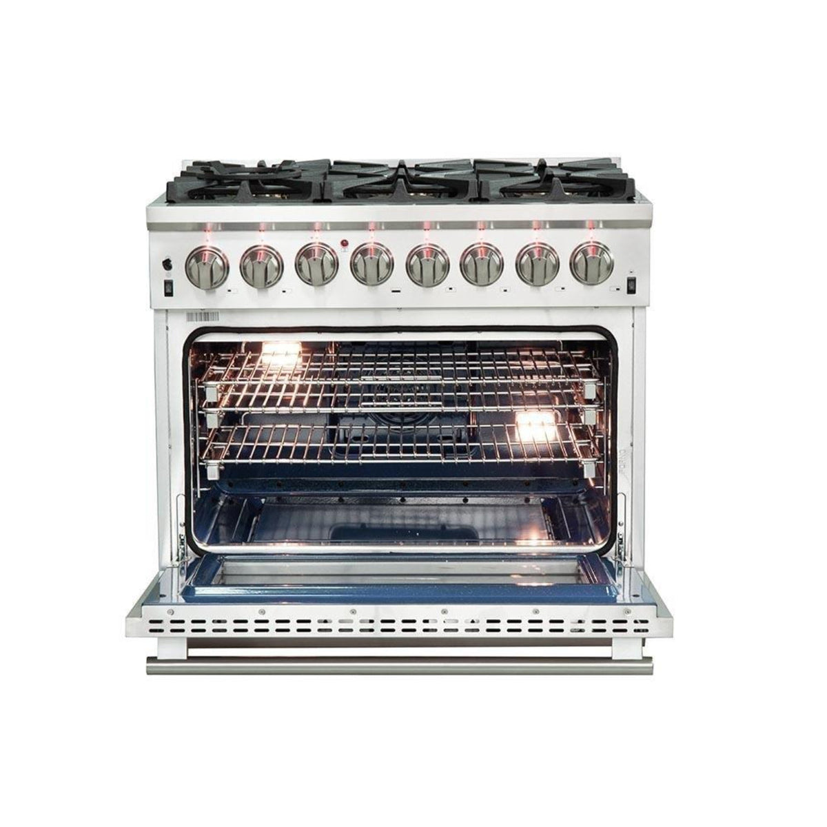 Forno 5-Piece Pro Appliance Package - 36" Dual Fuel Range, 36" Refrigerator, Wall Mount Hood with Backsplash, 24-Inch Microwave Drawer, and Dishwasher in Stainless Steel - AP5-6187-36-MWD