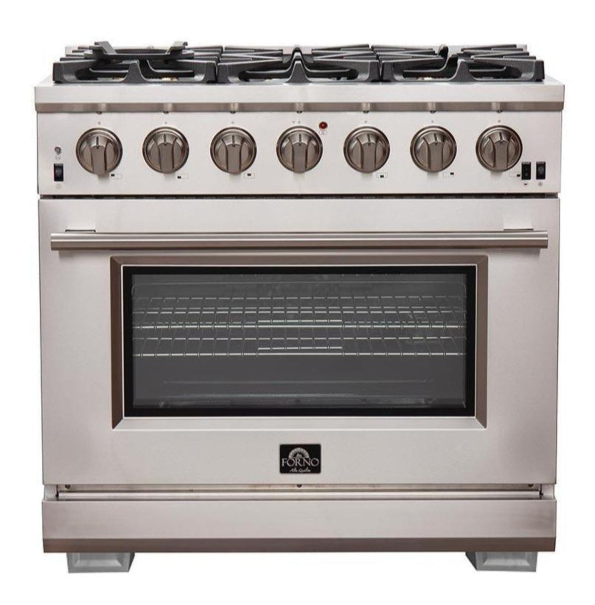 Forno 5-Piece Pro Appliance Package - 36-Inch Gas Range, Refrigerator, Wall Mount Hood, 24-Inch Microwave Oven, & 3-Rack Dishwasher in Stainless Steel - APR5-6260-36-H-MWO