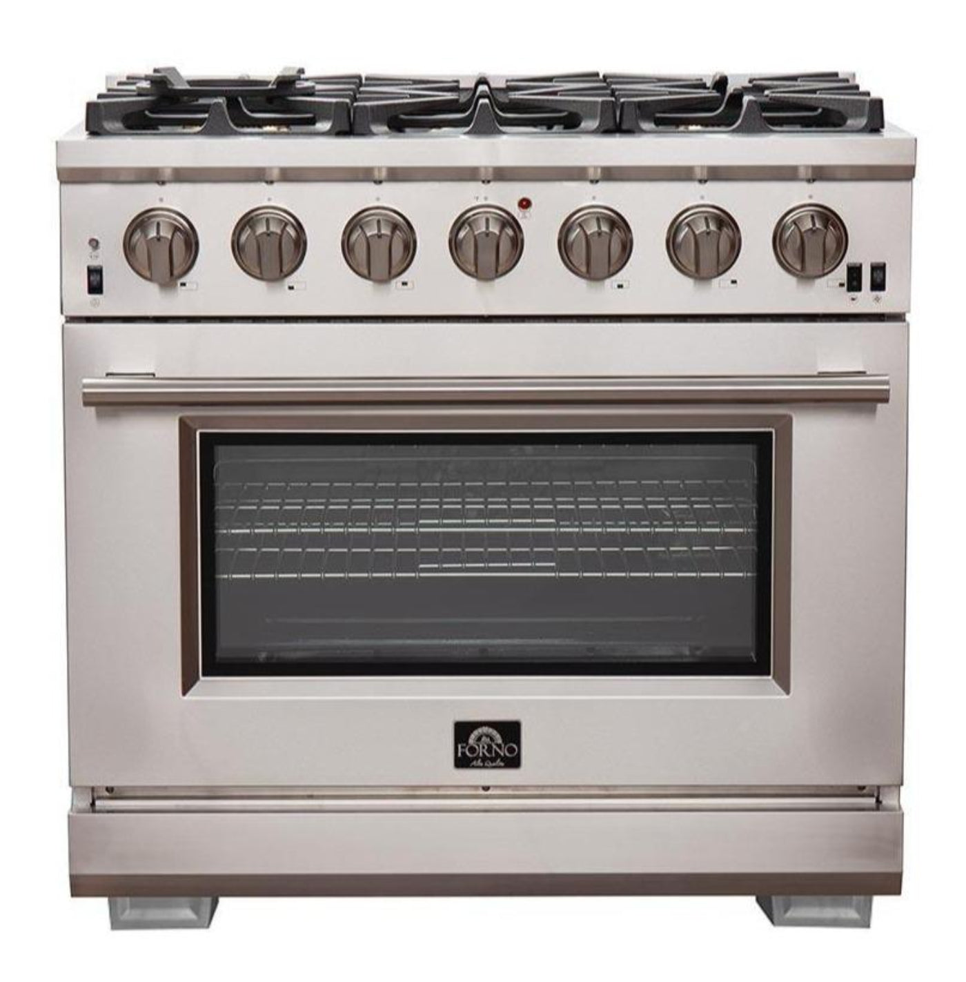 Forno 5-Piece Pro Appliance Package - 36-Inch Gas Range, Refrigerator, Wall Mount Hood with Backsplash, 24-Inch Microwave Oven, & 3-Rack Dishwasher in Stainless Steel - AP5-6260-36-MWO
