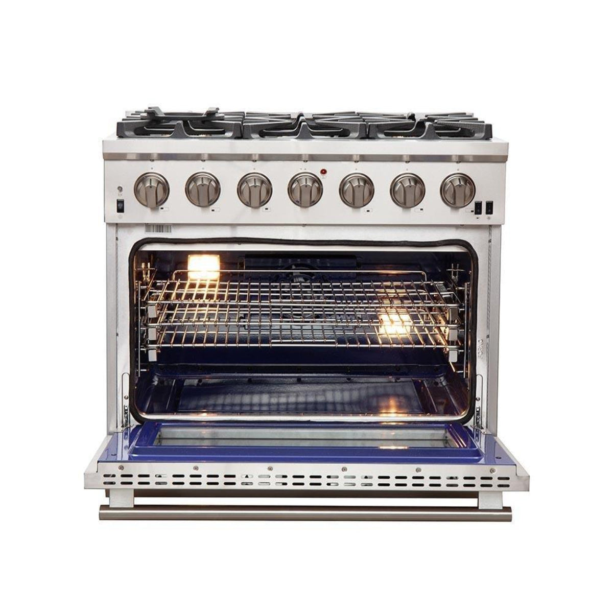 Forno 5-Piece Pro Appliance Package - 36-Inch Gas Range, Refrigerator, Wall Mount Hood with Backsplash, 24-Inch Microwave Oven, & 3-Rack Dishwasher in Stainless Steel - AP5-6260-36-MWO