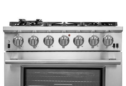 Forno 5-Piece Pro Appliance Package - 36-Inch Gas Range, Refrigerator, Wall Mount Hood with Backsplash, 24-Inch Microwave Oven, & 3-Rack Dishwasher in Stainless Steel - AP5-6260-36-MWO