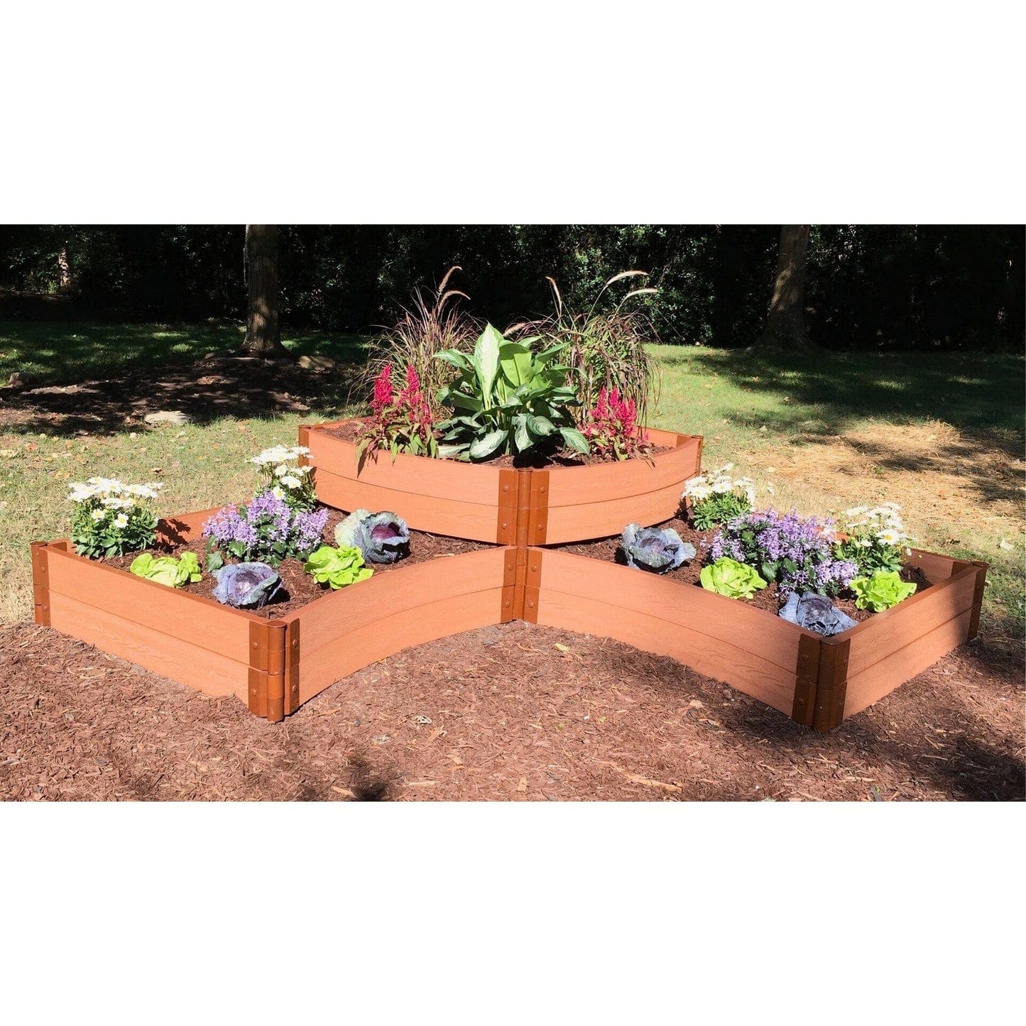 Frame It All | Tool-Free Teardrop Curved Corner Raised Garden Bed 2-Tier 8' X 8' X 22" - Weathered Wood - 1" Profile - 800004007