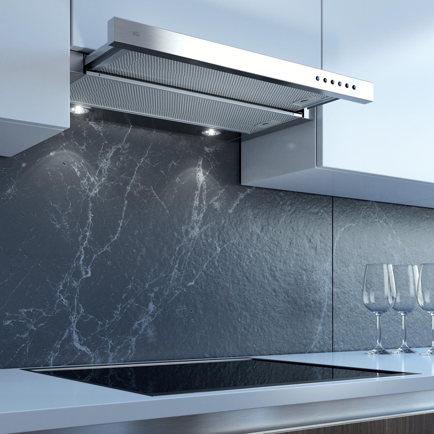 XO APPLIANCE XOC30SC 30" CCC 600/395 CFM Under Cabinet Glide Out Visor Italian Made in Stainless Steel - XOC30SC
