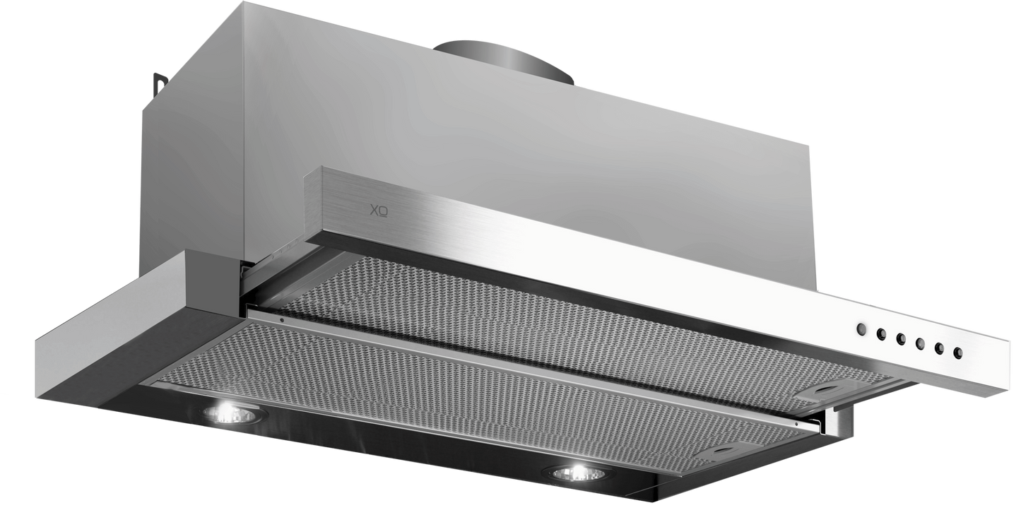 XO APPLIANCE XOC36SC 36" CCC 600/395 CFM Under Cabinet Glide Out Visor Italian Made in Stainless Steel - XOC36SC