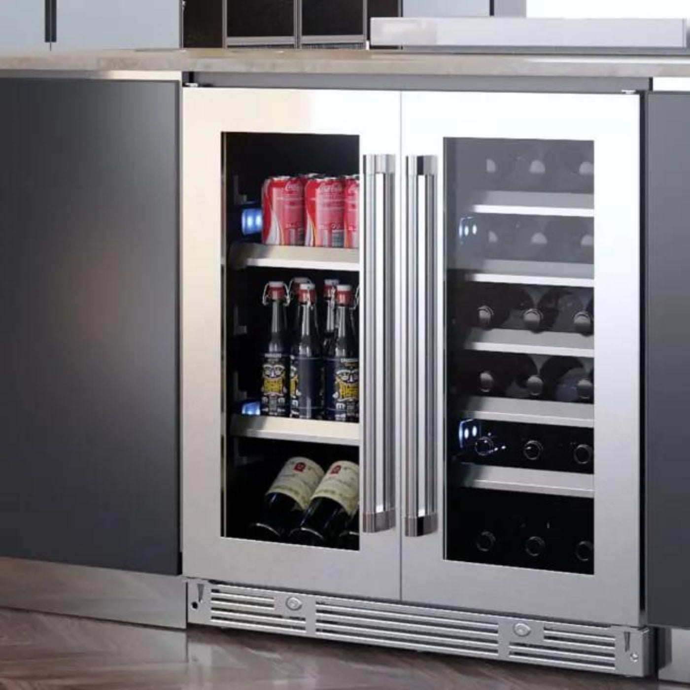XO APPLIANCE XOU30BWDDGBS 30" Beverage/Wine Double Door Black in Stainless Steel & Glass - XOU30BWDDGBS