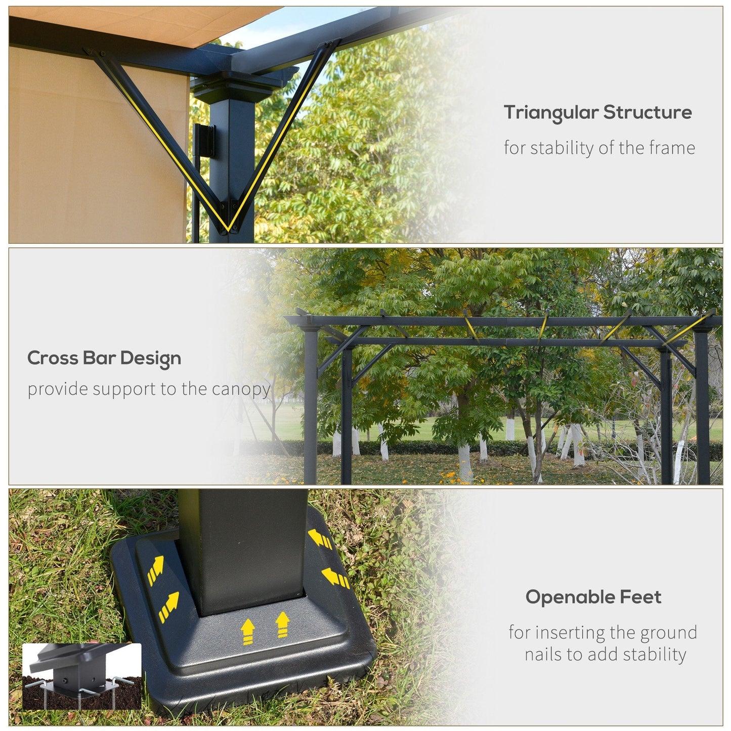 Outsunny 12' x 10' Retractable Pergola Canopy, Sun Shade, Unique Design, Metal Shelter, Beige - 84C-242V01