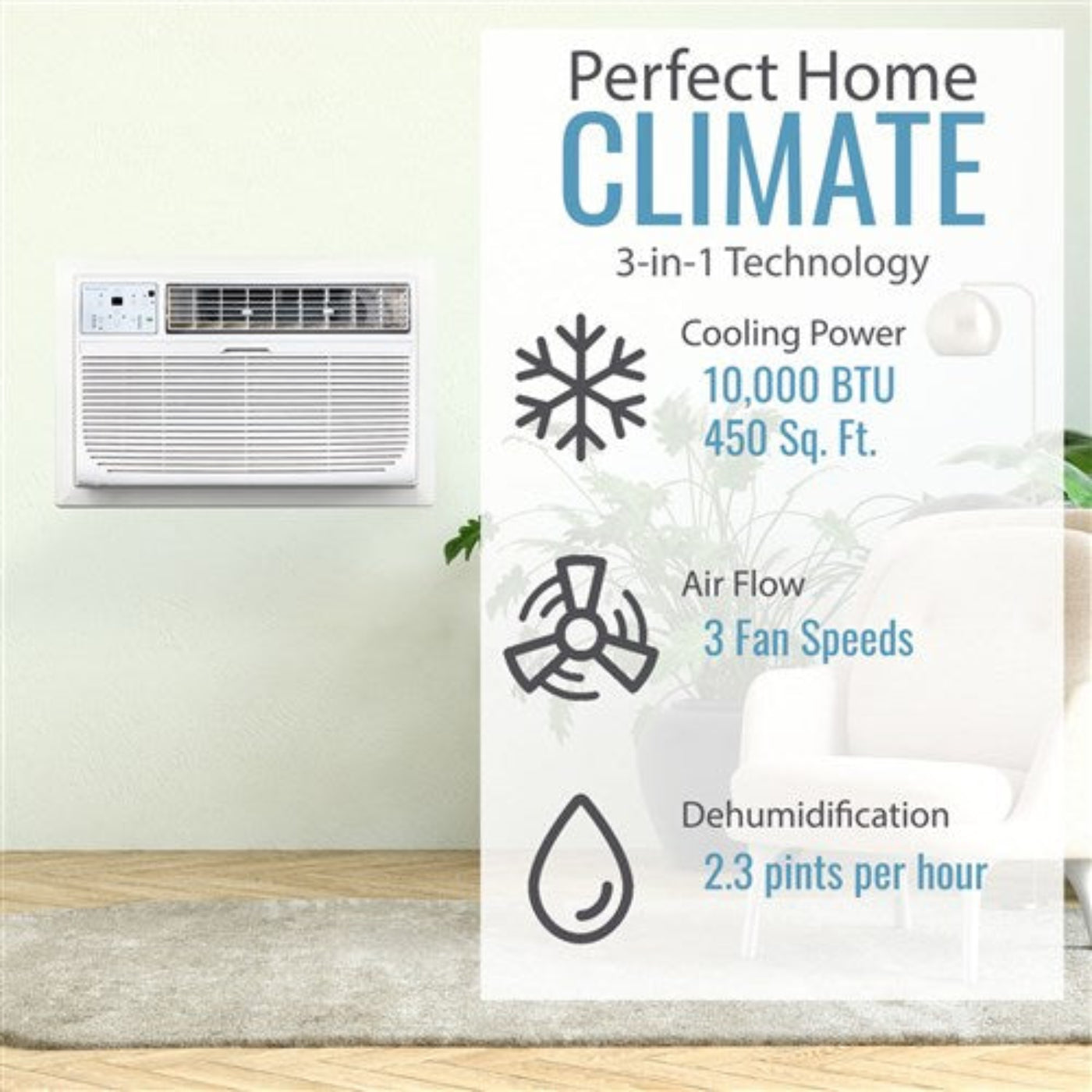 Keystone - 10000 BTU Through the Wall Air Conditioner, EStar, R32  -  KSTAT10-1D