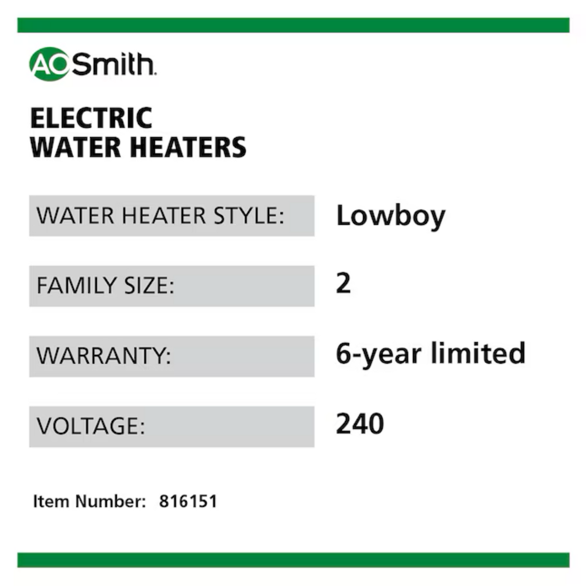 A.O. Smith  Signature 100 28-Gallon Lowboy 6-year Limited Warranty 4500-Watt Double Element Electric Water Heater - E6-30L45DVB