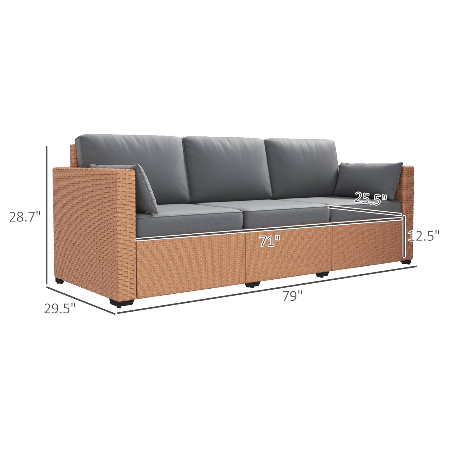 Outsunny 3-Seater PE Wicker Deep Seating Sofa with Removable Cushions, Sand - 860-308V00SD