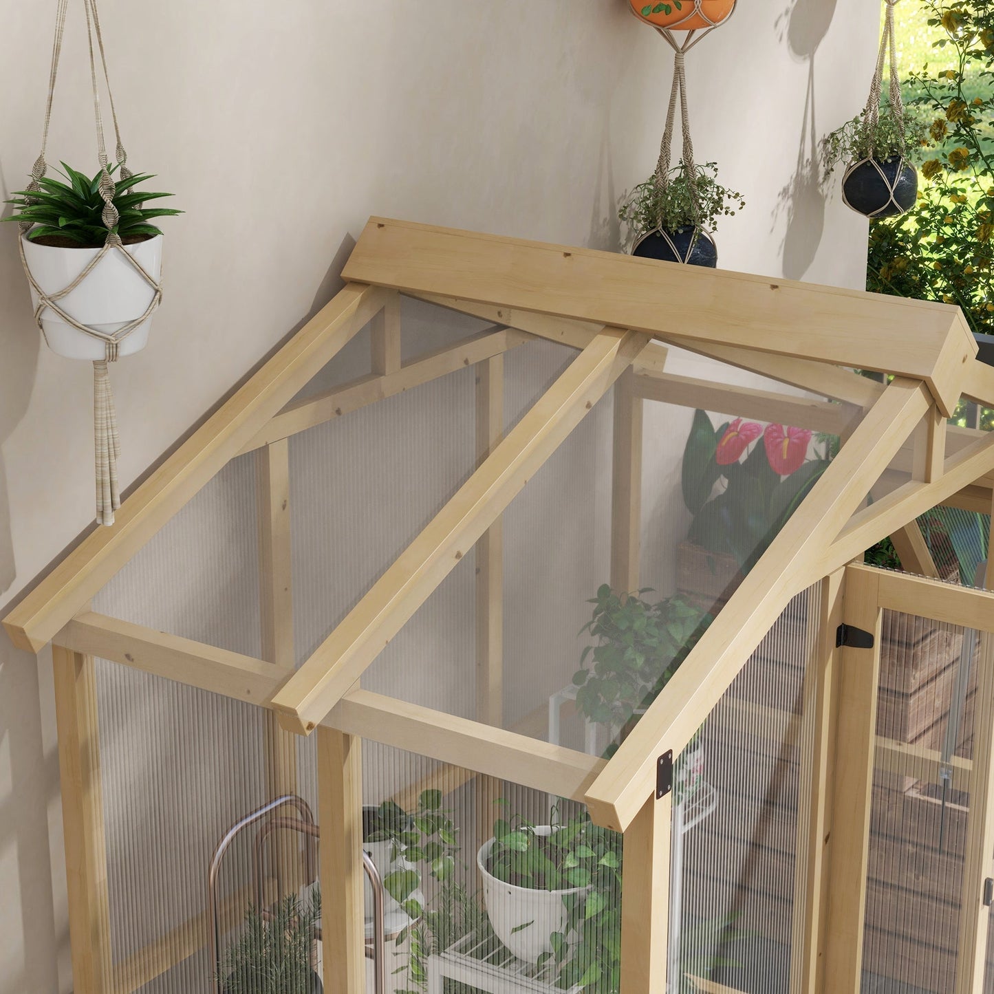 Outsunny 6.5' x 4' x 6.7' Outdoor Greenhouse with Wood Frame, Automatic Temperature Window and Lockable Door - 84H-020V00ND