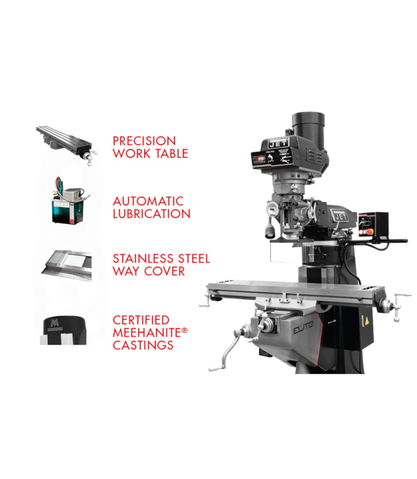 JET Elite EVS-949 Mill with 3-Axis Newall DP700 (Knee) DRO - JT9-894365