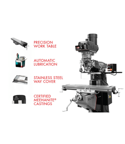 JET Elite EVS-949 Mill with 3-Axis Newall DP700 (Quill) DRO and X-Axis JET Powerfeed - JT9-894359