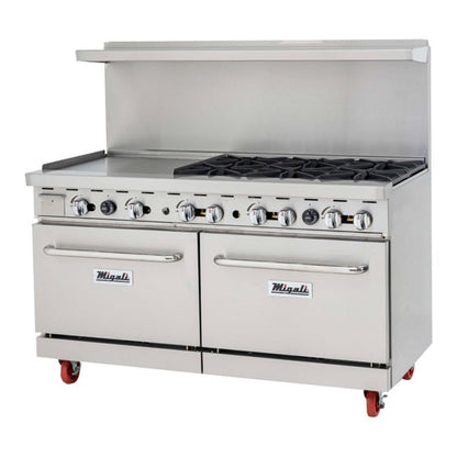 Migali C-RO4B-24GL-NG 48" Natural Gas 4 Burner Range with 2 Ovens with 24" Griddle - 224,000 BTU - C-RO4B-24GL-NG
