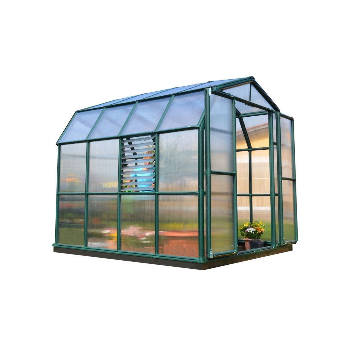 Palram - Canopia | 8x8 Ft Prestige Diffused Greenhouse Kit Package - Green With 6mm Twin-wall Polycarbonate Glazing - HG7308