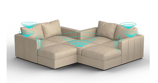 Lovesac – 7 Seats + 8 Sides Combed Chenille &amp; Standard Foam with 10 Speaker Immersive Sound + Charge System – Tan - 1772608914578_387