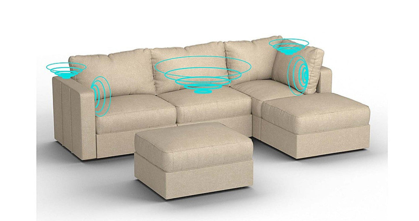 Lovesac – 5 Seats + 5 Sides Combed Chenille &amp; Standard Foam with 6 Speaker Immersive Sound + Charge System – Tan - SKU_1772861539873_894