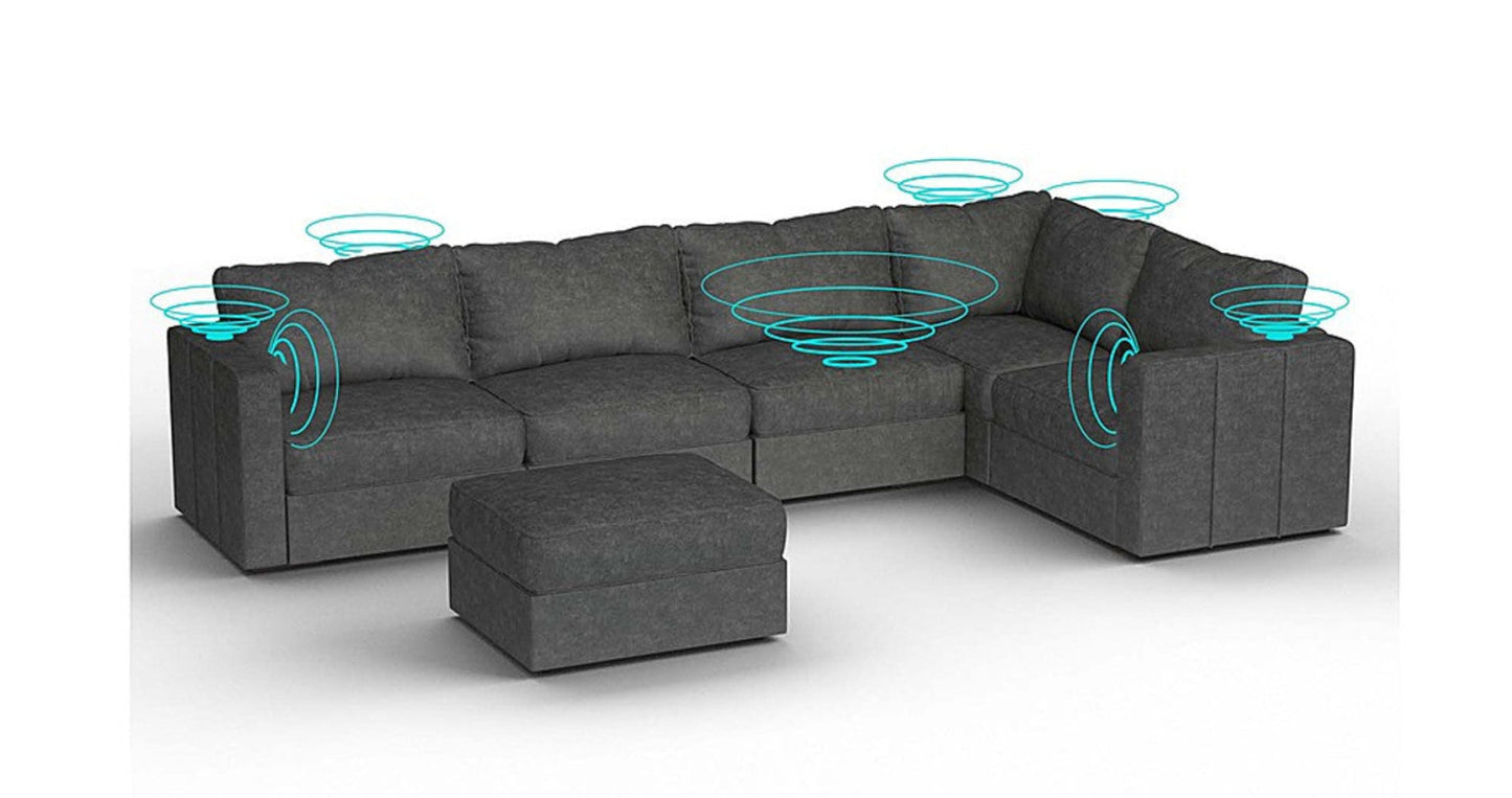 Lovesac – 6 Seats + 8 Sides Corded Velvet &amp; Lovesoft with 8 Speaker Immersive Sound + Charge System – Charcoal Grey - SKU_1772863284004_226