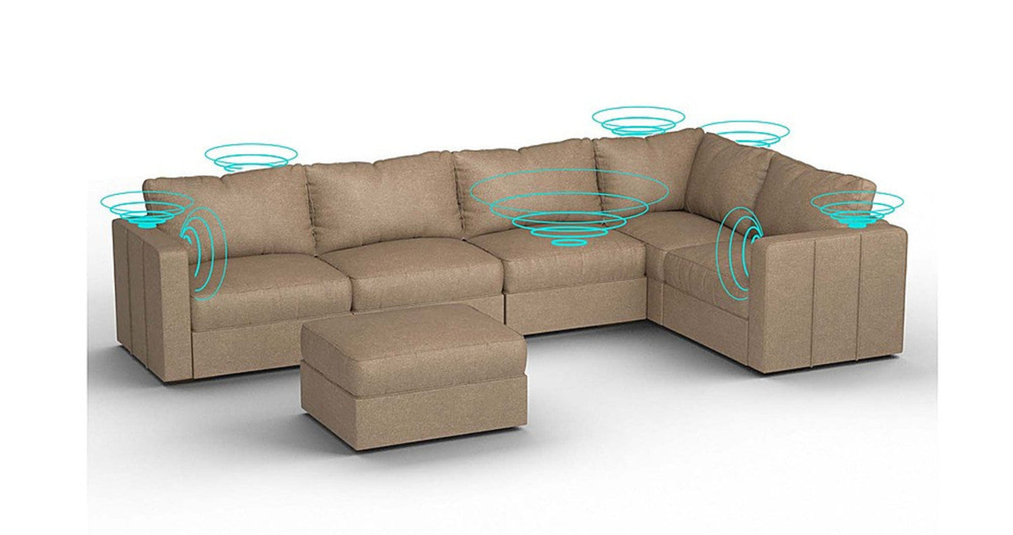 Lovesac – 6 Seats + 8 Sides Combed Chenille &amp; Standard Foam with 8 Speaker Immersive Sound + Charge System – Taupe - 1772866293195_482