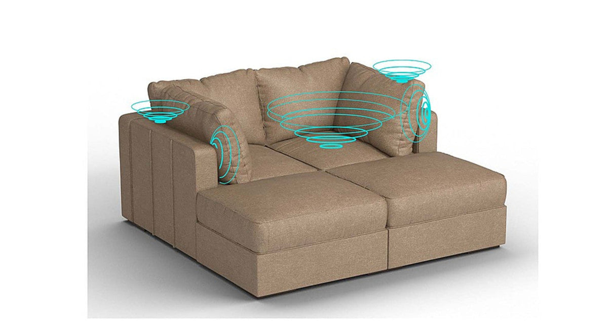 Lovesac – 4 Seats + 4 Sides Combed Chenille &amp; Standard Foam with 8 Speaker Immersive Sound + Charge System – Taupe - SKU_1772863333189_853