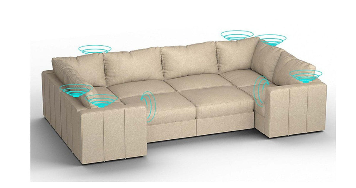 Lovesac – 8 Seats + 10 Sides Combed Chenille &amp; Standard Foam with 10 Speaker Immersive Sound + Charge System – Tan - 1772863724992_363
