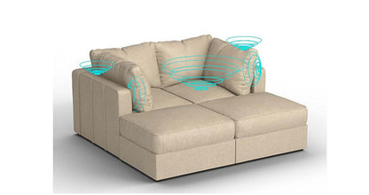 Lovesac – 4 Seats + 4 Sides Combed Chenille &amp; Lovesoft with 8 Speaker Immersive Sound + Charge System – Tan - SKU_1772863460861_463