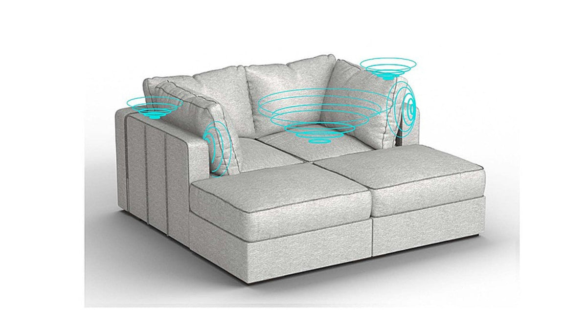 Lovesac – 4 Seats + 4 Sides Luxe Chenille &amp; Standard Foam with 6 Speaker Immersive Sound + Charge System – Tonal Sterling - 1772860056494_693