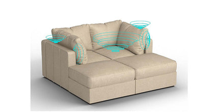 Lovesac – 4 Seats + 4 Sides Combed Chenille &amp; Standard Foam with 6 Speaker Immersive Sound + Charge System – Tan - 1772860030242_364