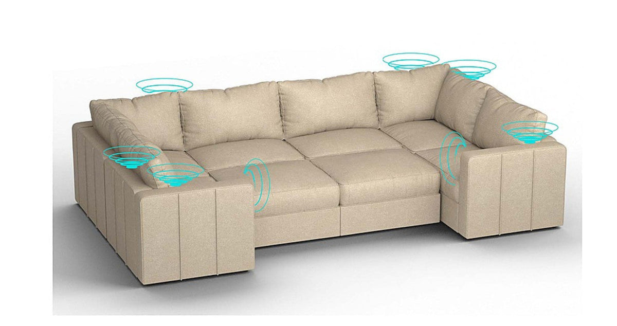 Lovesac – 8 Seats + 10 Sides Combed Chenille &amp; Lovesoft with 6 Speaker Immersive Sound + Charge System – Tan - SKU_1772870932717_828