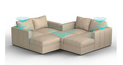 Lovesac – 7 Seats + 8 Sides Combed Chenille &amp; Standard Foam with 6 Speaker Immersive Sound + Charge System – Tan - 1772861455861_331
