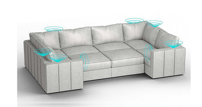 Lovesac – 8 Seats + 10 Sides Luxe Chenille &amp; Lovesoft with 6 Speaker Immersive Sound + Charge System – Tonal Sterling - 1772866343888_432