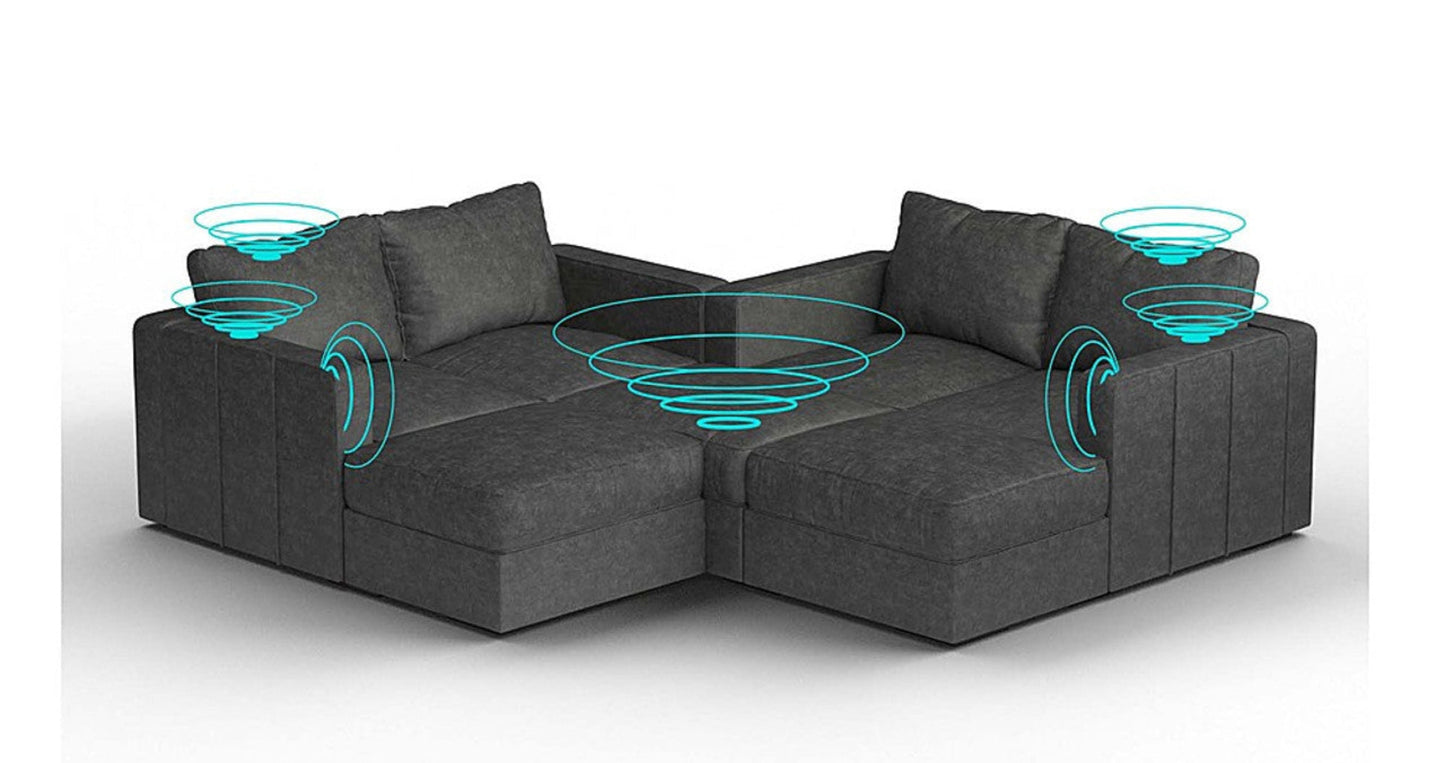 Lovesac – 7 Seats + 8 Sides Corded Velvet &amp; Lovesoft with 10 Speaker Immersive Sound + Charge System – Charcoal Grey - 1772863767033_430