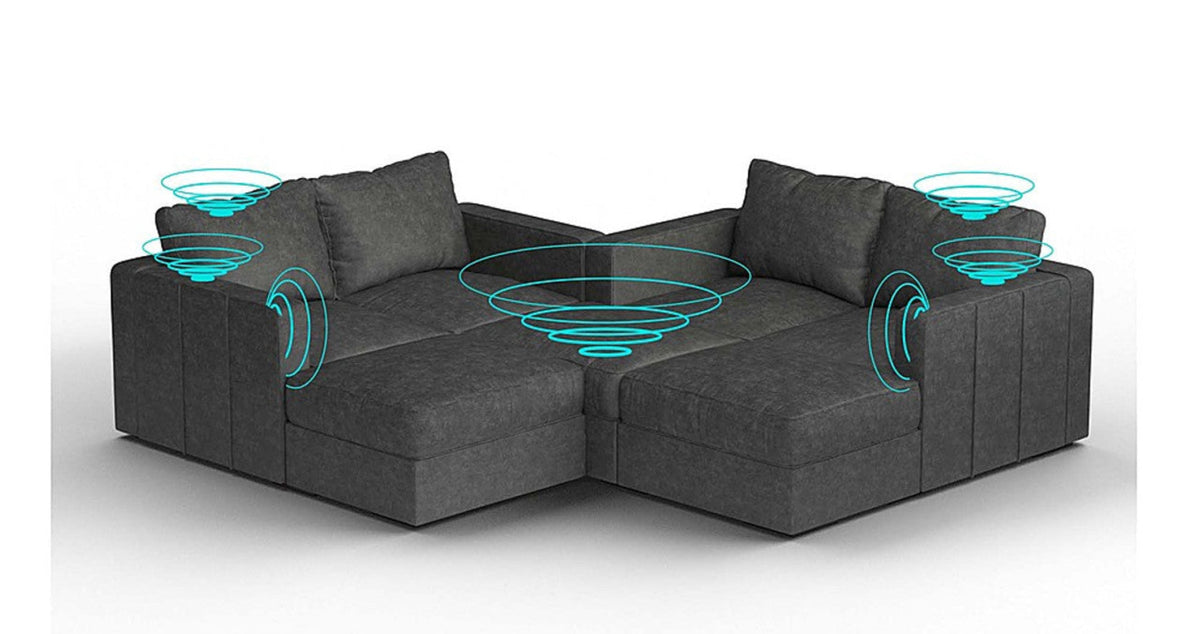 Lovesac – 7 Seats + 8 Sides Corded Velvet &amp; Lovesoft with 10 Speaker Immersive Sound + Charge System – Charcoal Grey - 1772863767033_430