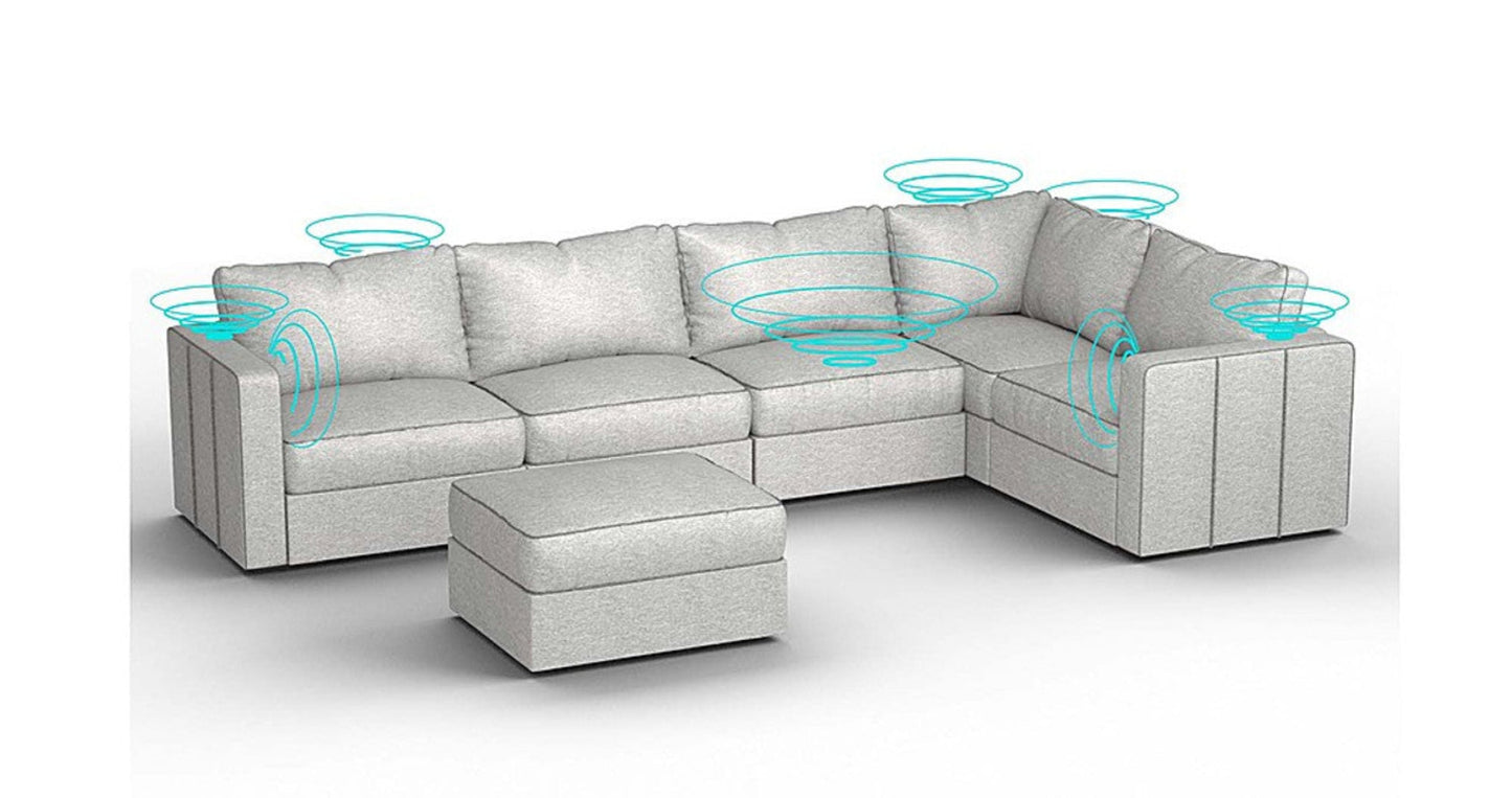 Lovesac – 6 Seats + 8 Sides Luxe Chenille &amp; Standard Foam with 8 Speaker Immersive Sound + Charge System – Tonal Sterling - 1772866245683_509
