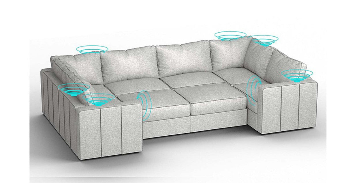Lovesac – 8 Seats + 10 Sides Luxe Chenille &amp; Standard Foam with 8 Speaker Immersive Sound + Charge System – Tonal Sterling - 1772861435918_15