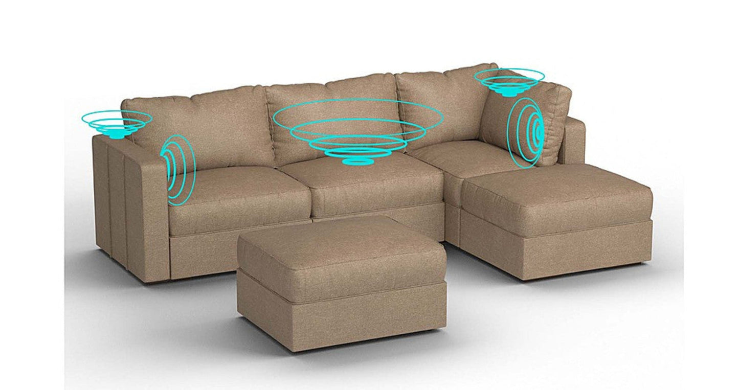 Lovesac – 5 Seats + 5 Sides Combed Chenille &amp; Lovesoft with 8 Speaker Immersive Sound + Charge System – Taupe - 1772864982414_579