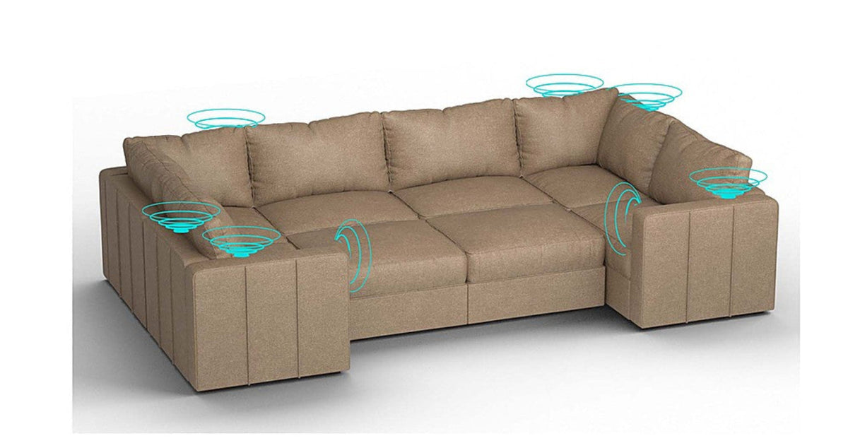 Lovesac – 8 Seats + 10 Sides Combed Chenille &amp; Lovesoft with 8 Speaker Immersive Sound + Charge System – Taupe - SKU_1772866921972_788