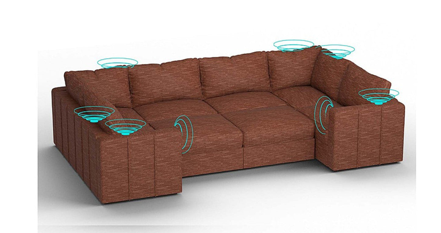 Lovesac – 8 Seats + 10 Sides Rained Chenille &amp; Standard Foam with 10 Speaker Immersive Sound + Charge System – Terracotta - 1772860091220_850