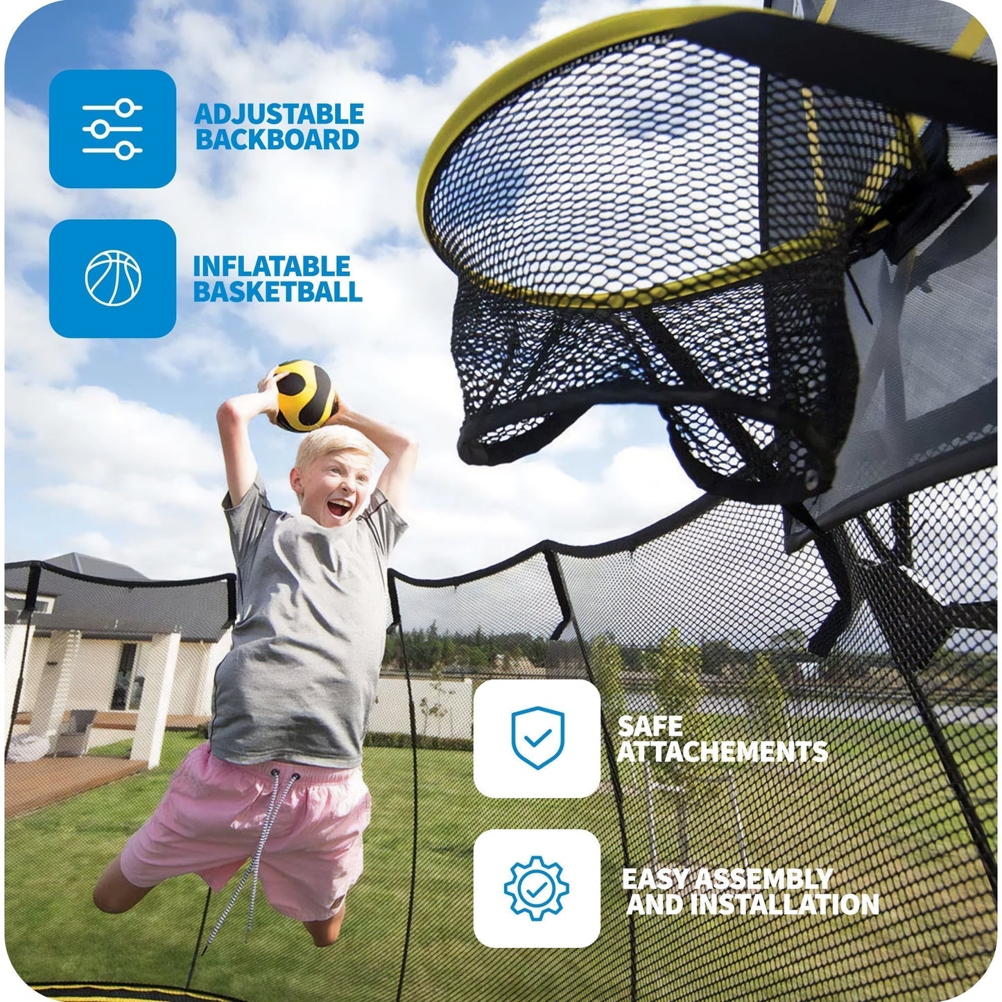 Springfree Trampoline Kids Square 11 Foot Trampoline & FlexrHoop Basketball Game - 299774