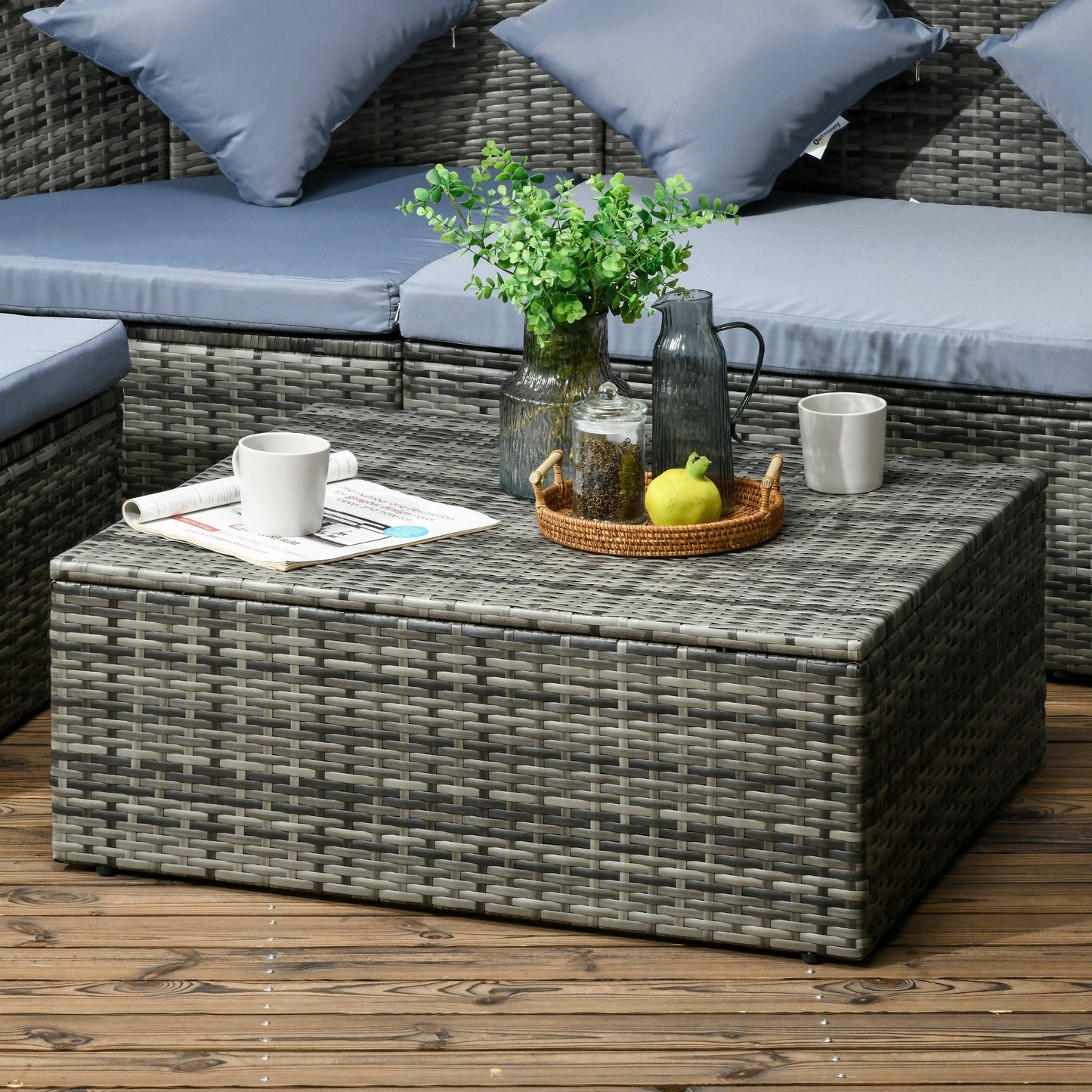 Outsunny 4-Piece Round Patio Daybed, Sectional Sofa with Canopy, Footrest, Table, Light Gray - 862-048V00GG