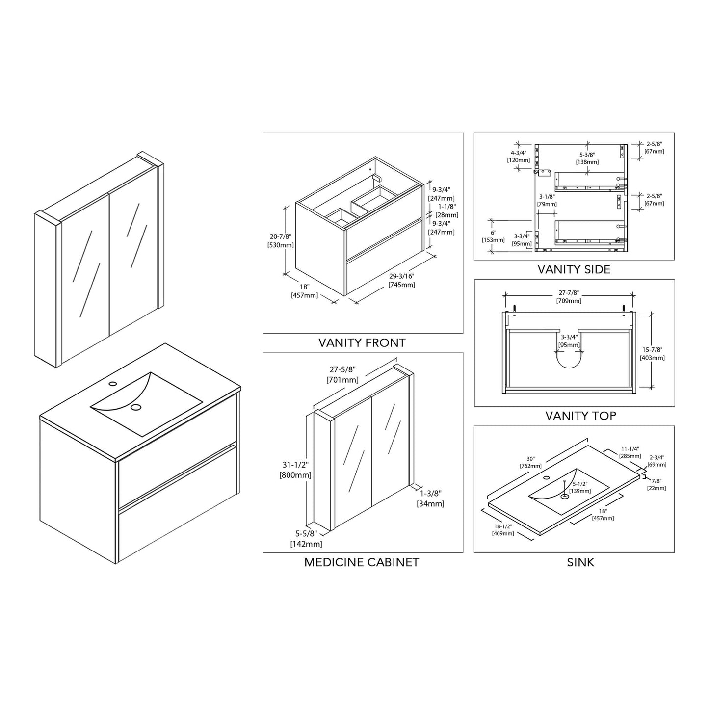 Blossom Valencia 30 Inch Bathroom Vanity - V8016 30 01