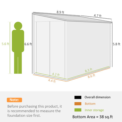 Outsunny 4.6' x 9' Steel Outdoor Storage Shed, with Foundation Kit, Lockable Doors and Gloves, Dark Gray - 845-841V01CG