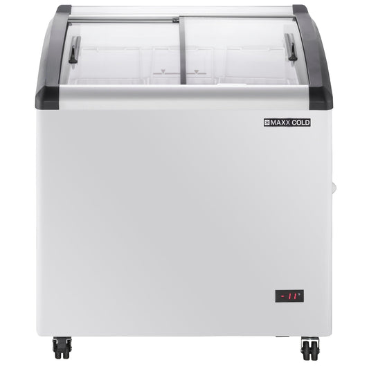 Maxx Cold Curved Glass Top Chest Freezer Display, 31.5"W, 4.87 cu. ft. Storage Capacity, Equipped with (3) Wire Baskets, in White - MXF32CHC-3