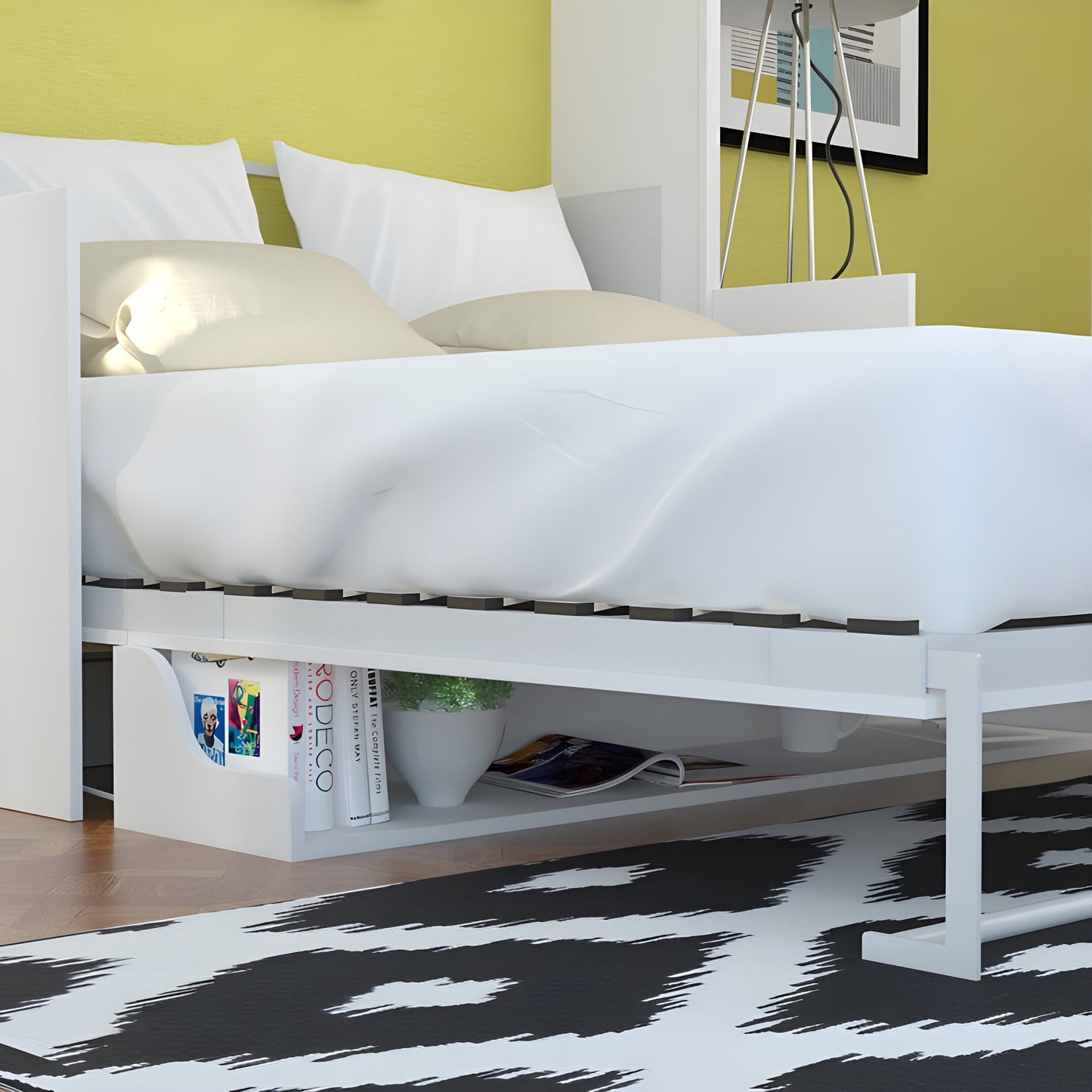 Murphy Bed With Desk & Storage Cabinet, Queen Size, White by Leto Muro